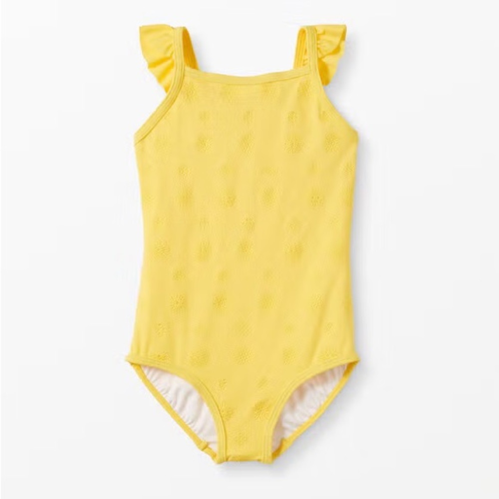 Hanna Andersson Yellow Sunblock Eyelet Embroidered One Piece Swimsuit Size 14-16